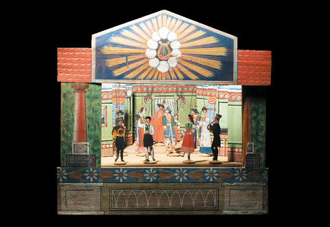 Miniatuurtheater Neurenberg, ca. 1830, Beschilderd hout